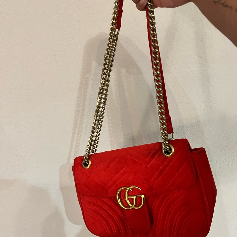 Gucci Red Quilted Shoulder Bag with Gold Chain